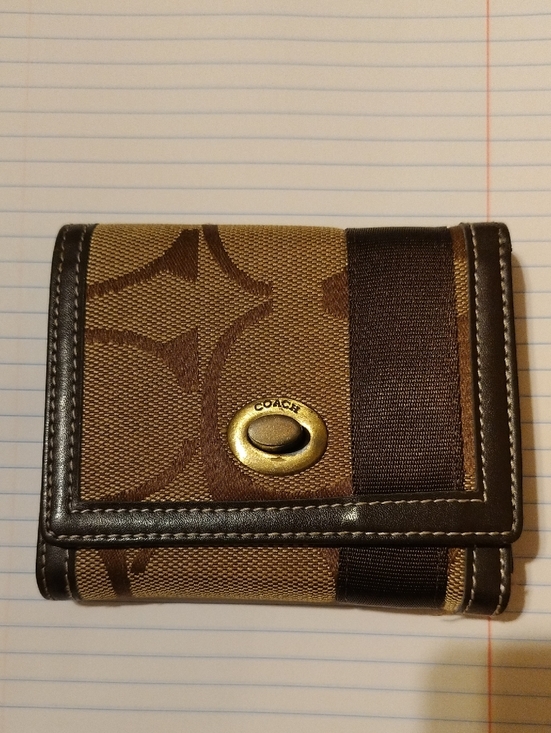 Coach Handbags - Coach Brown Signature Canvas Compact Wallet with Ribbon